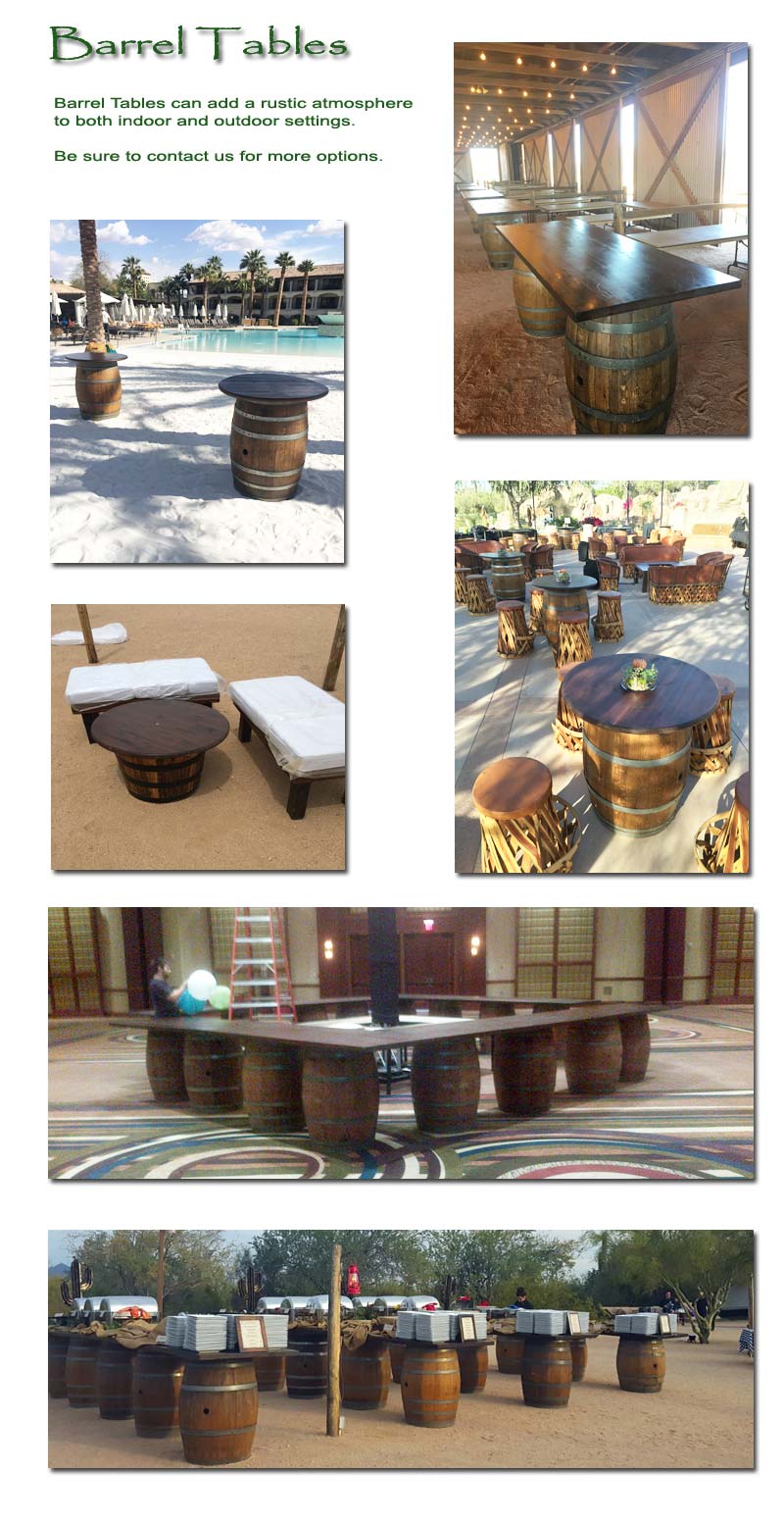 Barrel Tables can add a rustic atmosphere